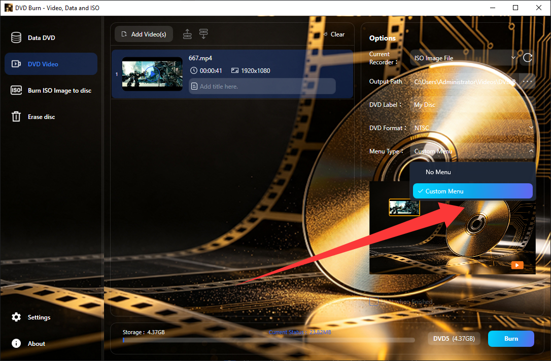 Preview the custom menu