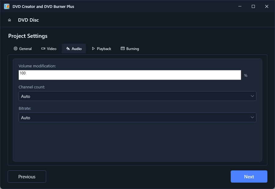 Project Settings - Audio tab