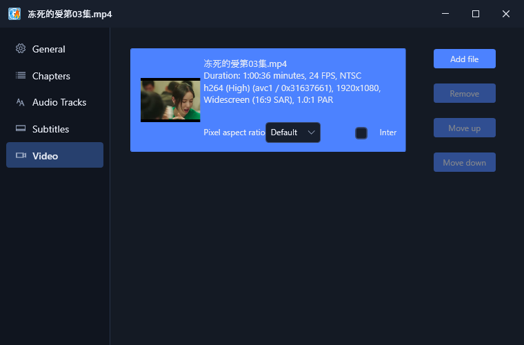 Edit Title window - Video tab
