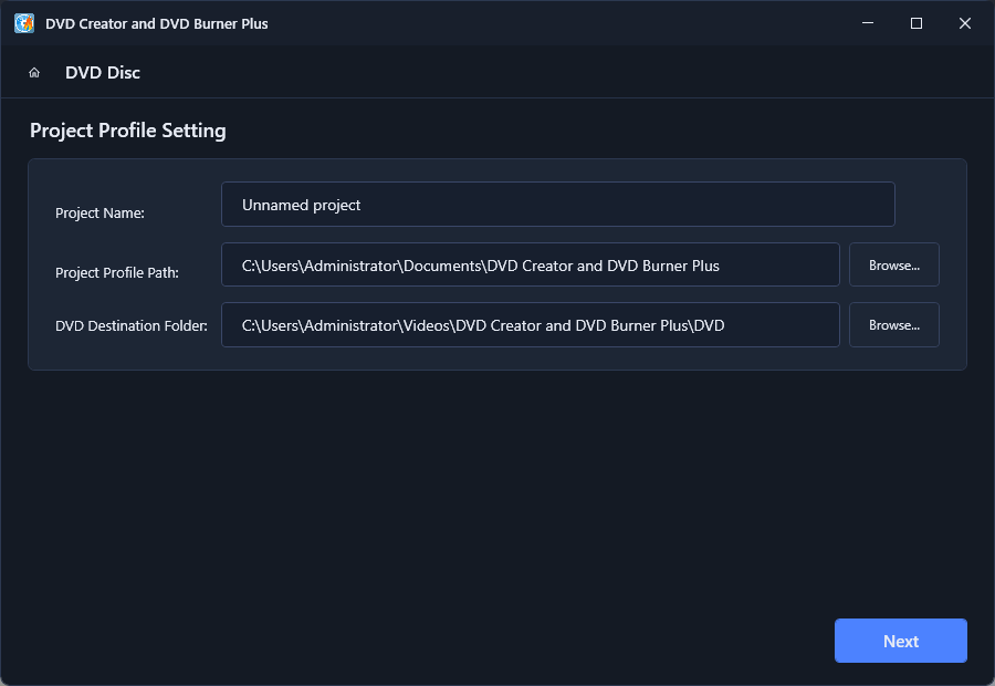 Project Profile Setting screen
