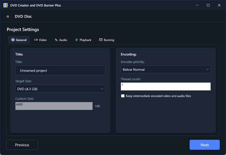 Project Settings - General tab