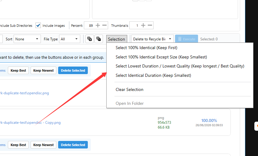 Selection dropdown