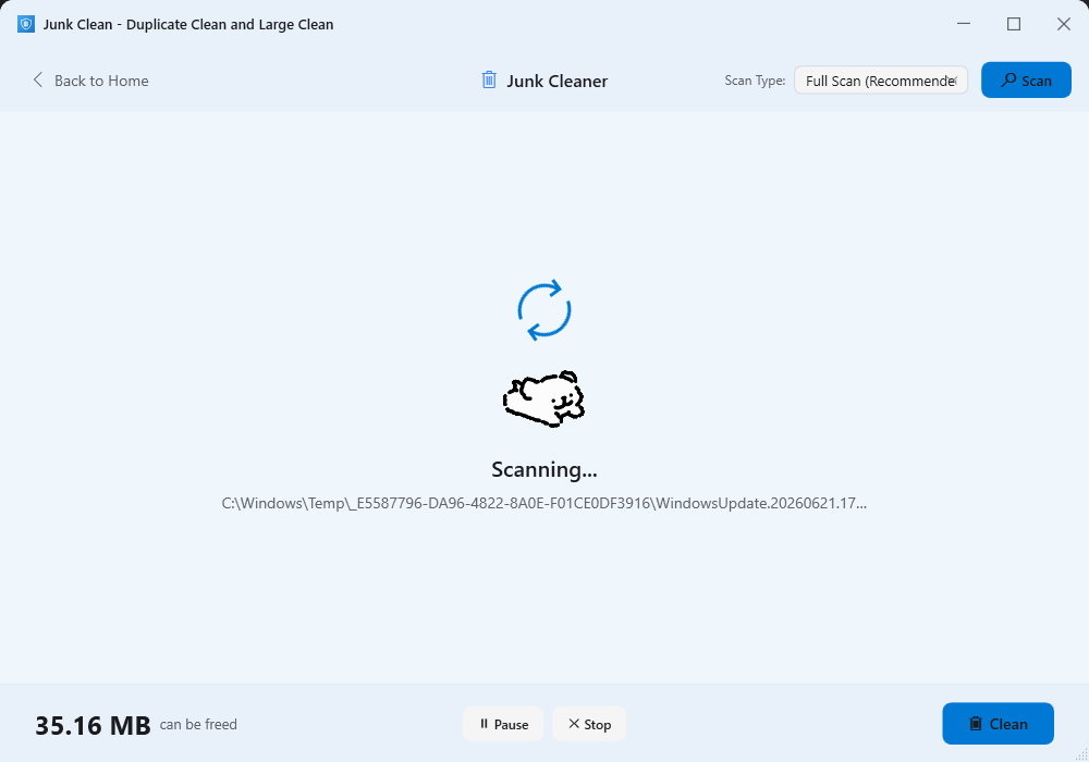 Junk cleanup screenshot