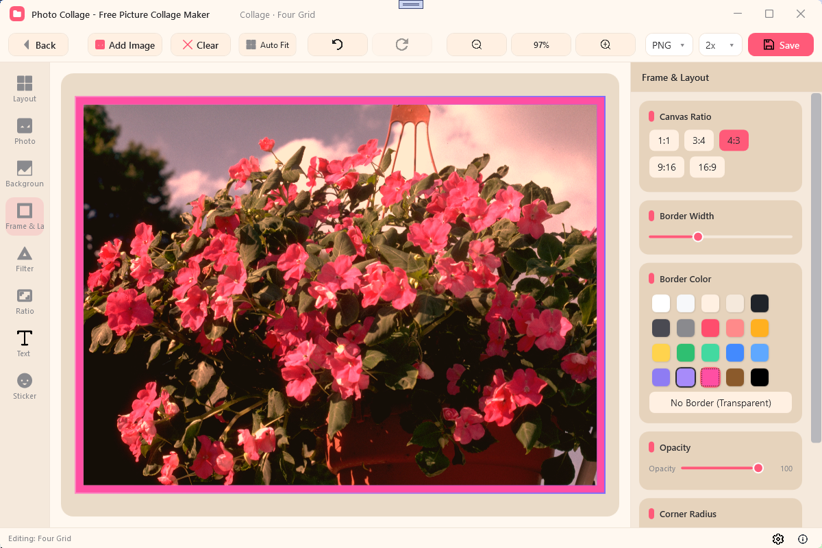 Ratio and frame settings screenshot