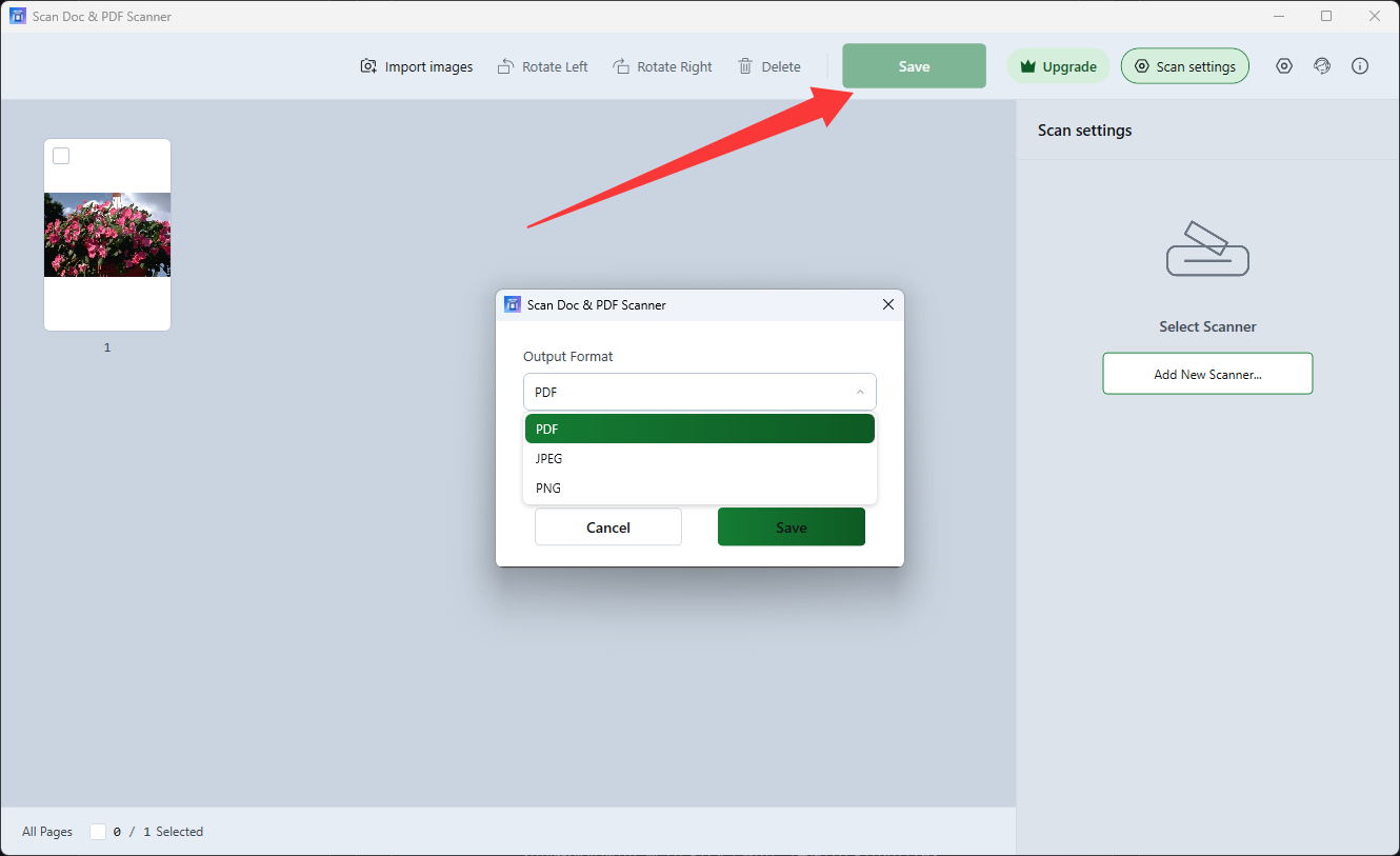 Export dialog