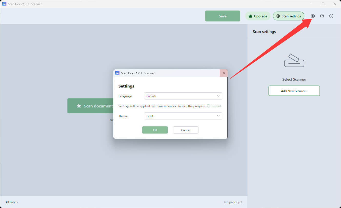 Settings window