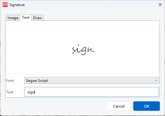 Create signature dialog