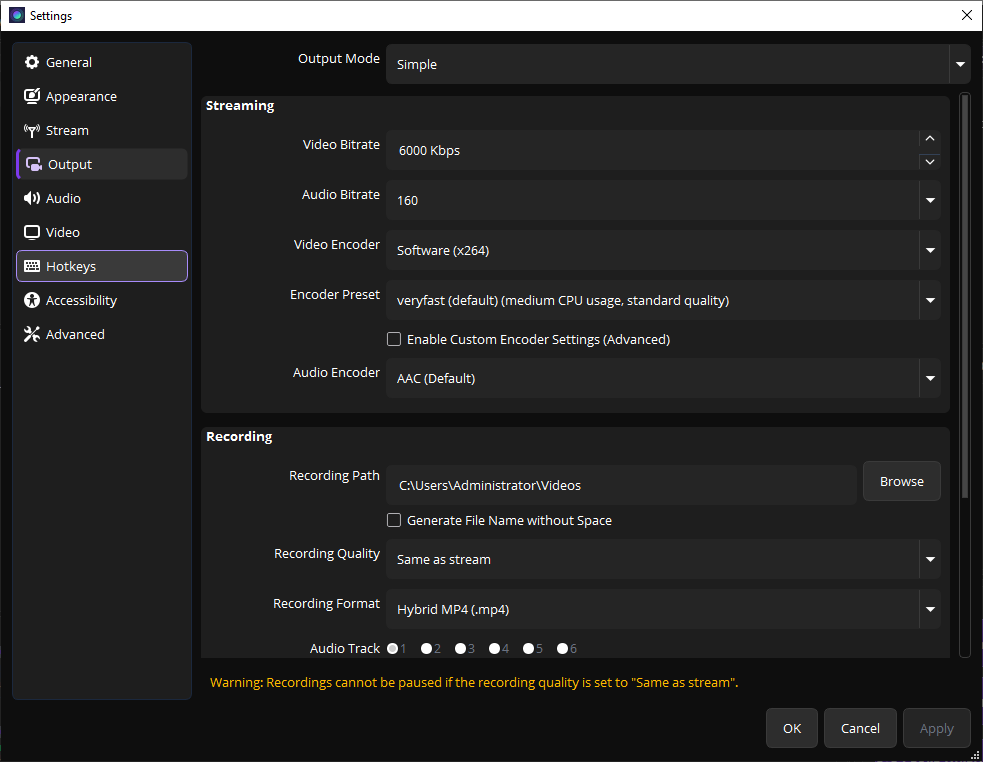 Output Settings