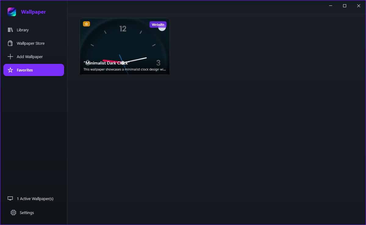 The Favorites page with one starred wallpaper and its star badge