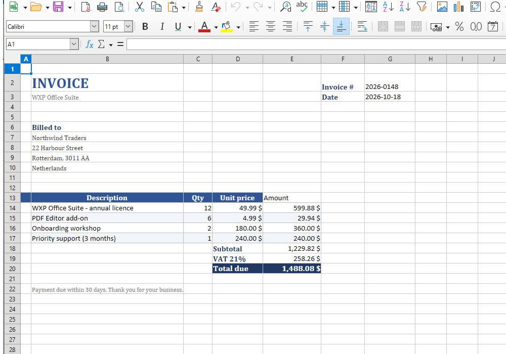 Invoice template in Calc