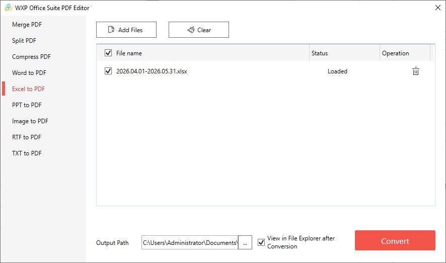 Excel to PDF with a file added