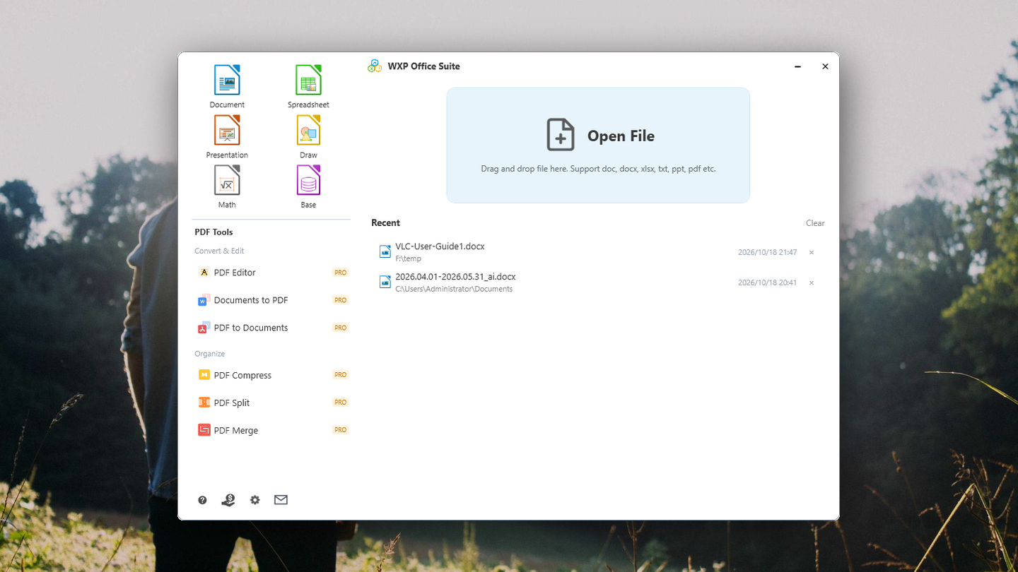 WXP Office Suite start screen