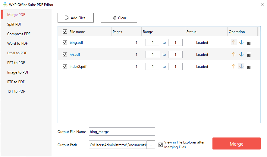 Merge PDF with several files added