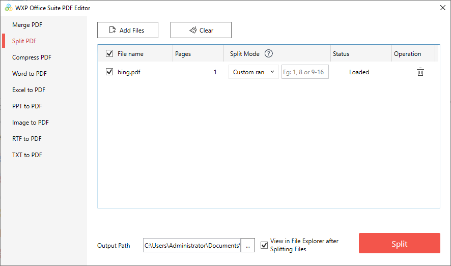 Split PDF with a file added