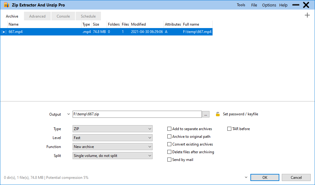 Add to archive dialog