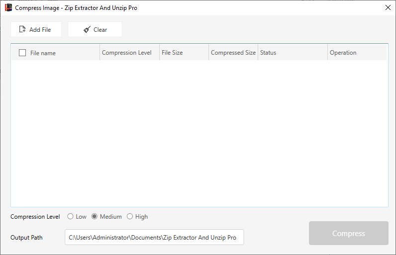 Compress Image window