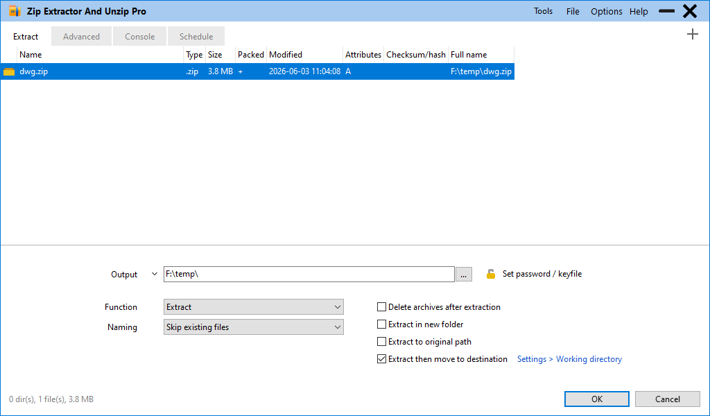 Extract toolbar action